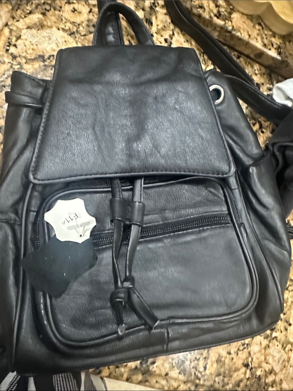 Stylish Black Leather Backpack - Unbranded